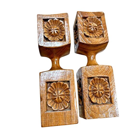 VTG Carved Wood Candlesticks Mid Century Taper Candle Holders Thai Philippines? - Picture 4 of 10